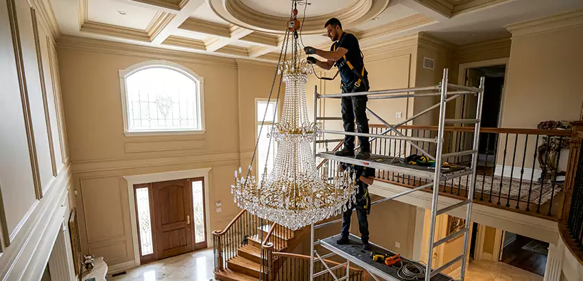 Two-Story Foyer Chandelier Installation in Chattanooga